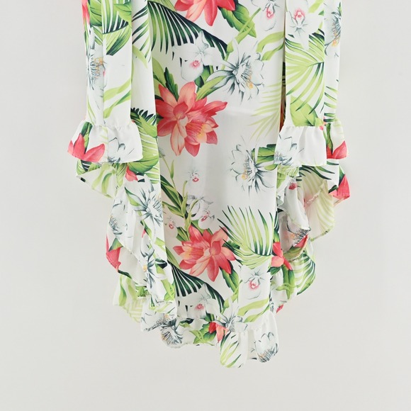 Tommy Bahama Maxi Dress L White Floral Tropical Ruffle High Low Vibrant Vacation - Picture 10 of 15